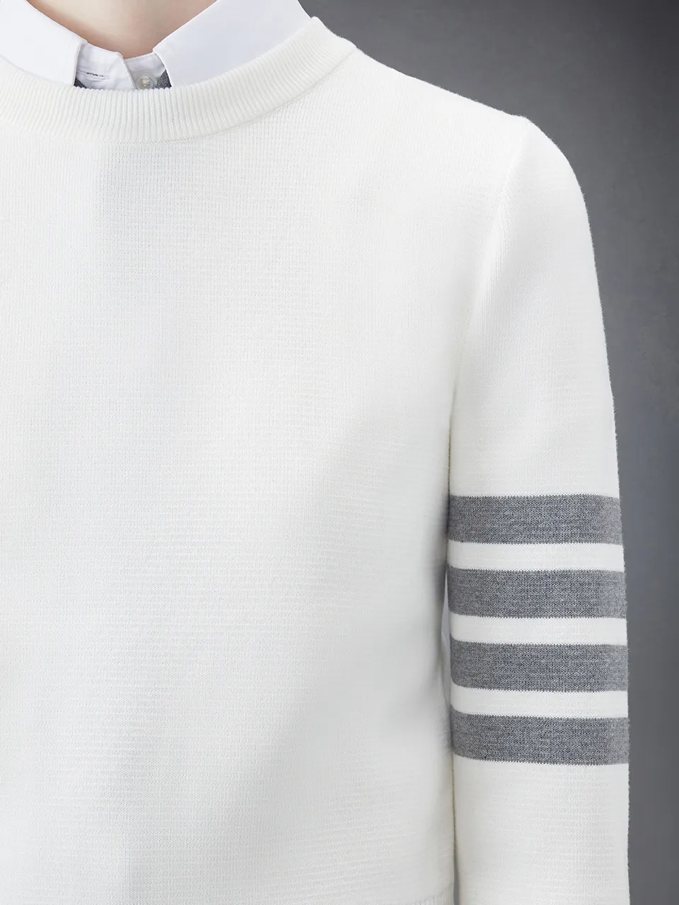 Thom Browne Round-collar And Long-sleeved Sweater In White