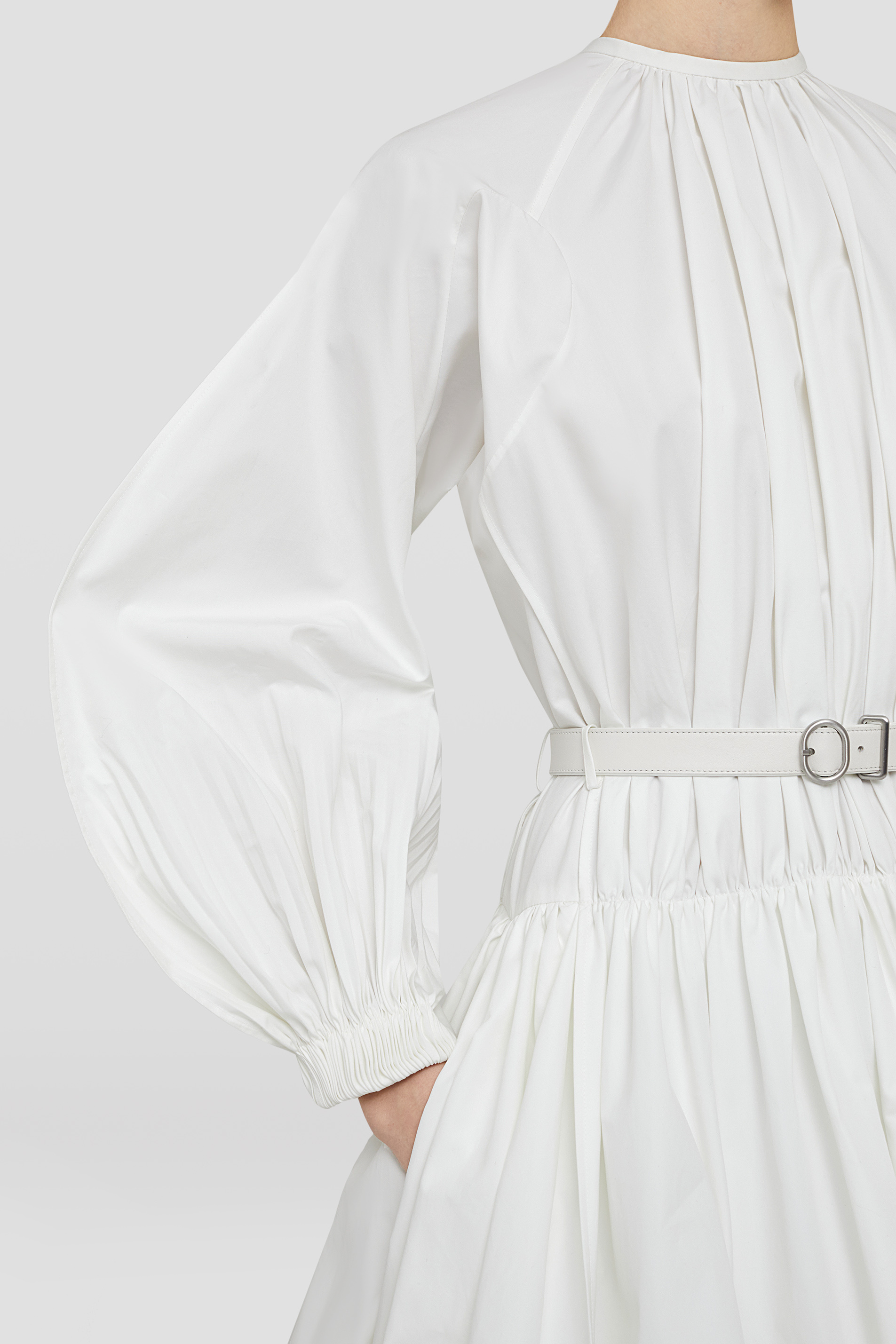 Jil Sander Puffball Belted Cotton Minidress In White