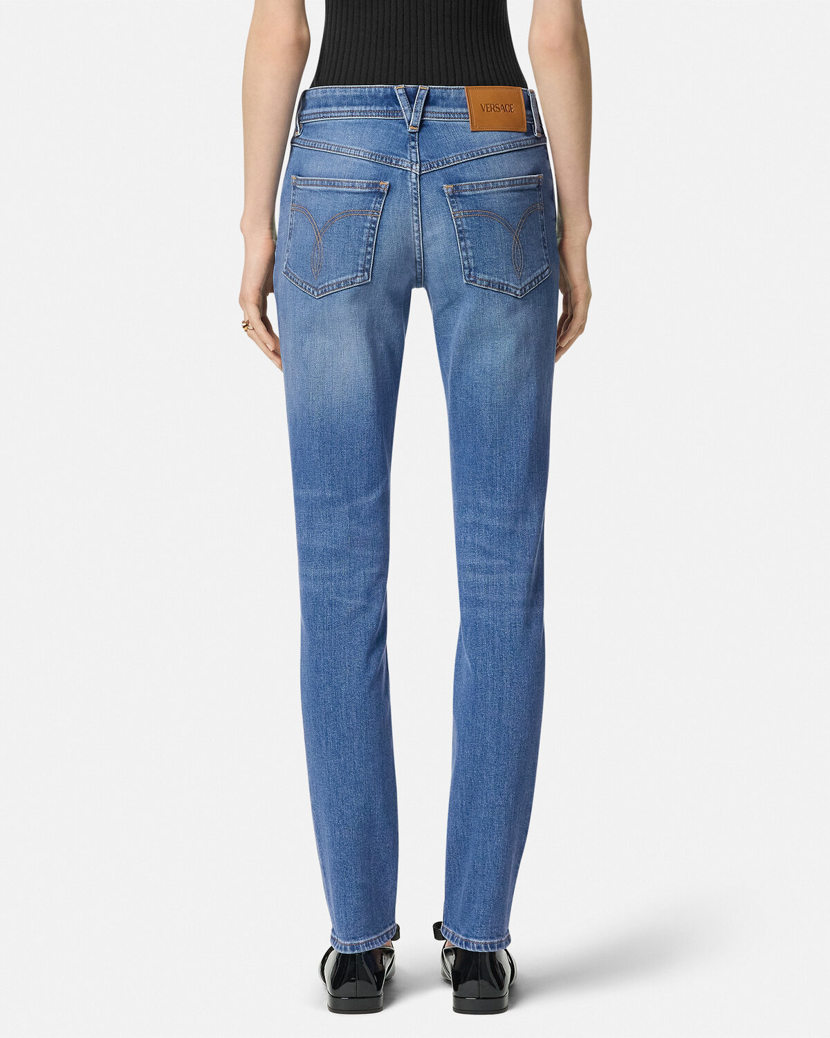 Versace Belt-loop Jeans In Blue