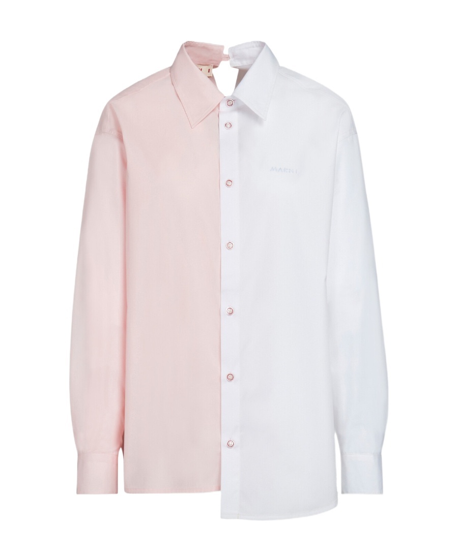 Marni White Asymmetric Shirt In Bio Poplin In White