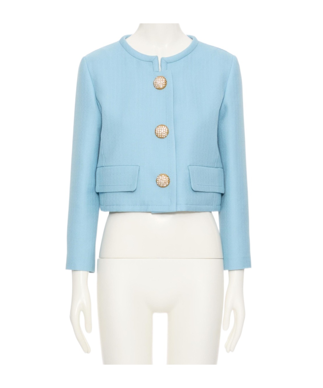 Valentino Womens Bluish Grey Embellished-button Round-neck Woven Jacket In Blue