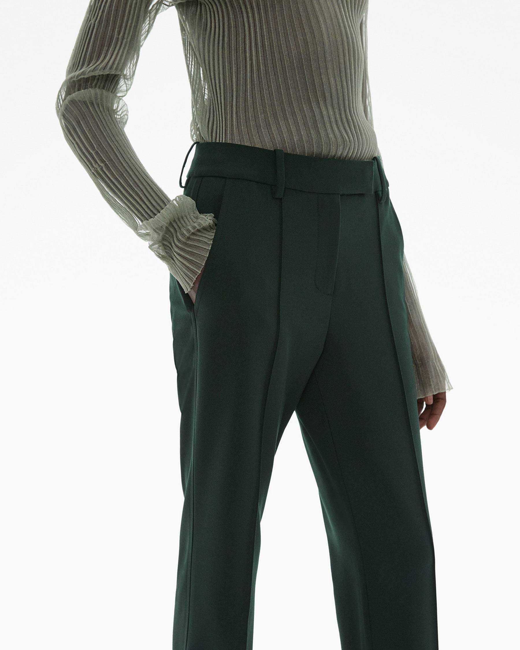 Shop Helmut Lang Mid-rise Straight-leg Trousers In Green