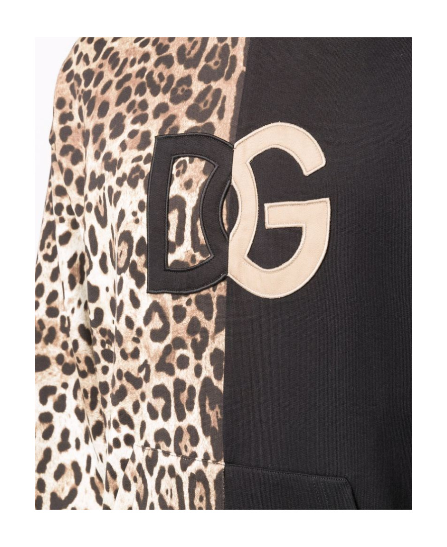 Dolce & Gabbana Leopard-print Spliced Dg Logo Hoodie In Black