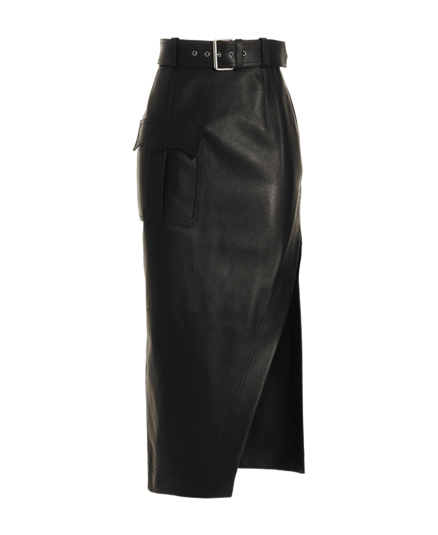 Alexander Mcqueen Slash Side Split Belted Skirt In Black
