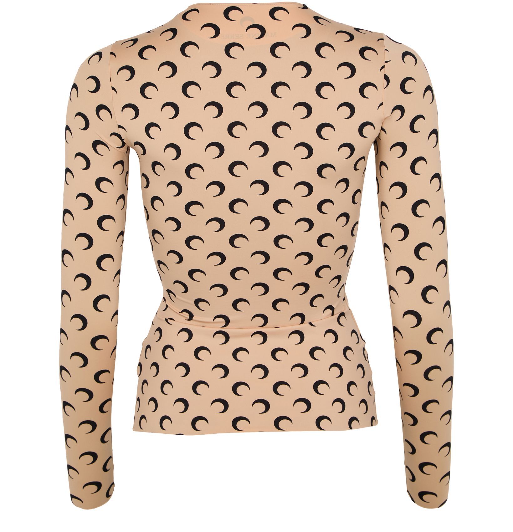 Marine Serre Beige Crewneck T-shirt With All-over Crescent Moon Print In Tech Fabric Stretch Woman In Nude