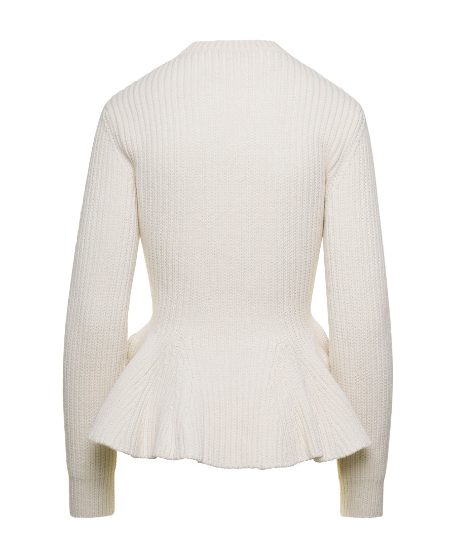 Alexander Mcqueen Peplum-hem Cable-knit Jumper In White