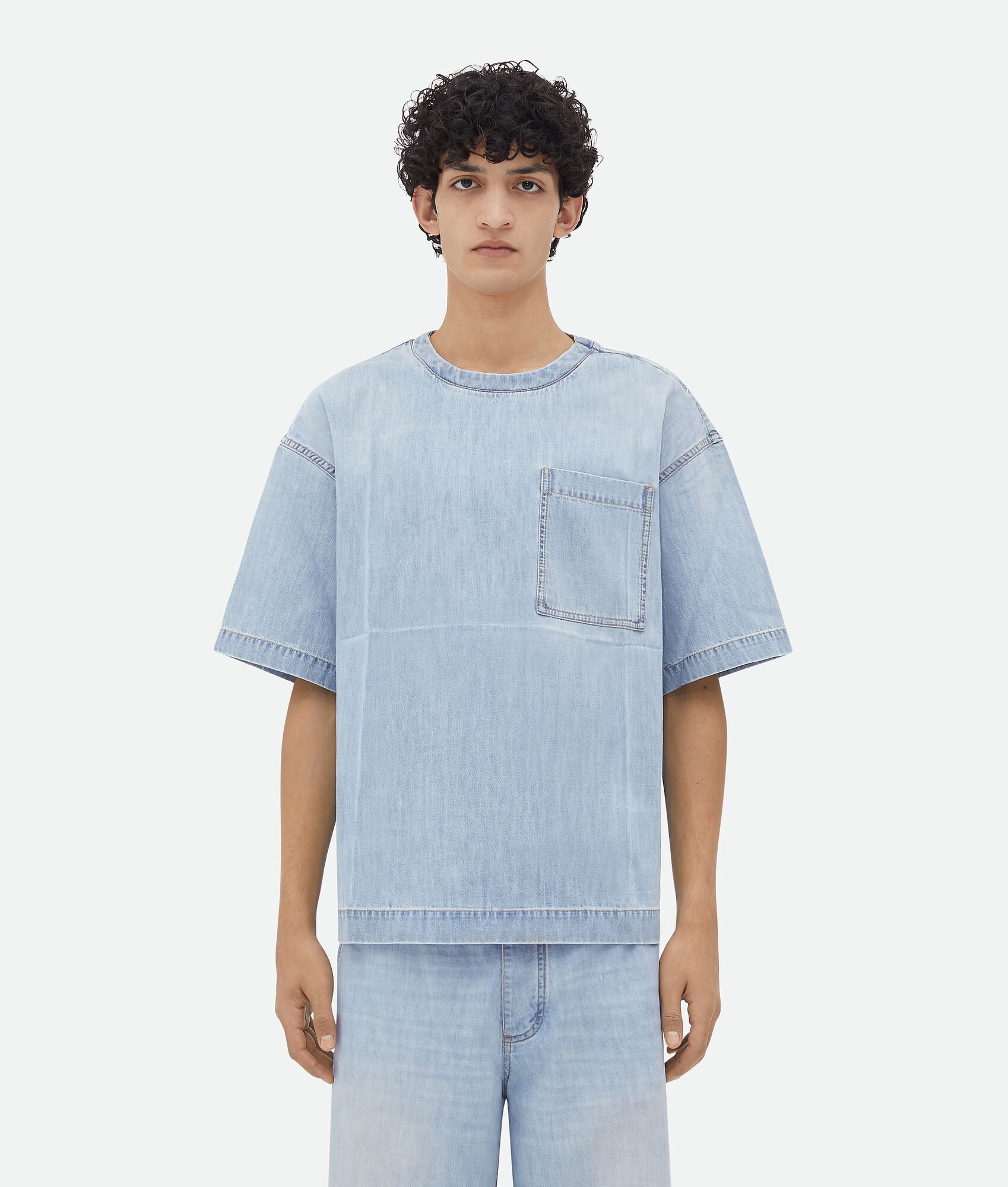 Bottega Veneta Bleached-denim T-shirt In Gray