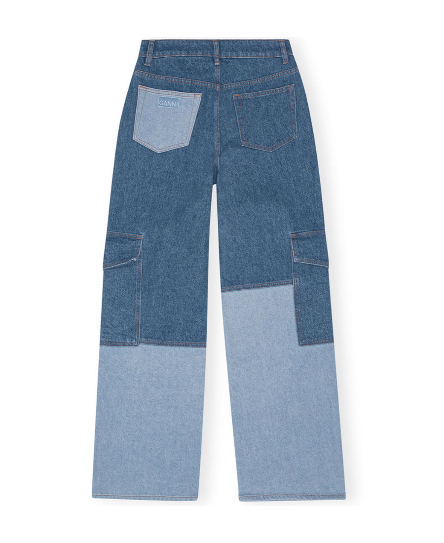 Ganni Womens Mid Blue Vintage Cutline Straight-leg High-rise Organic-denim Trousers In Blue