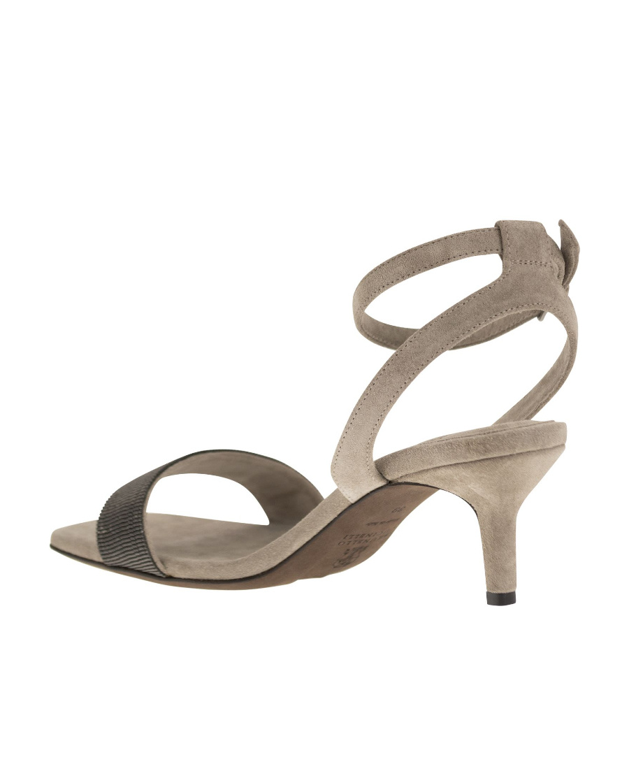 Brunello Cucinelli Grey Suede High Heels Sandals In Nude