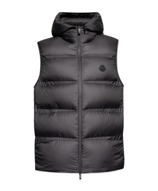 Moncler Logo Patch Hooded Down Gilet In Blue