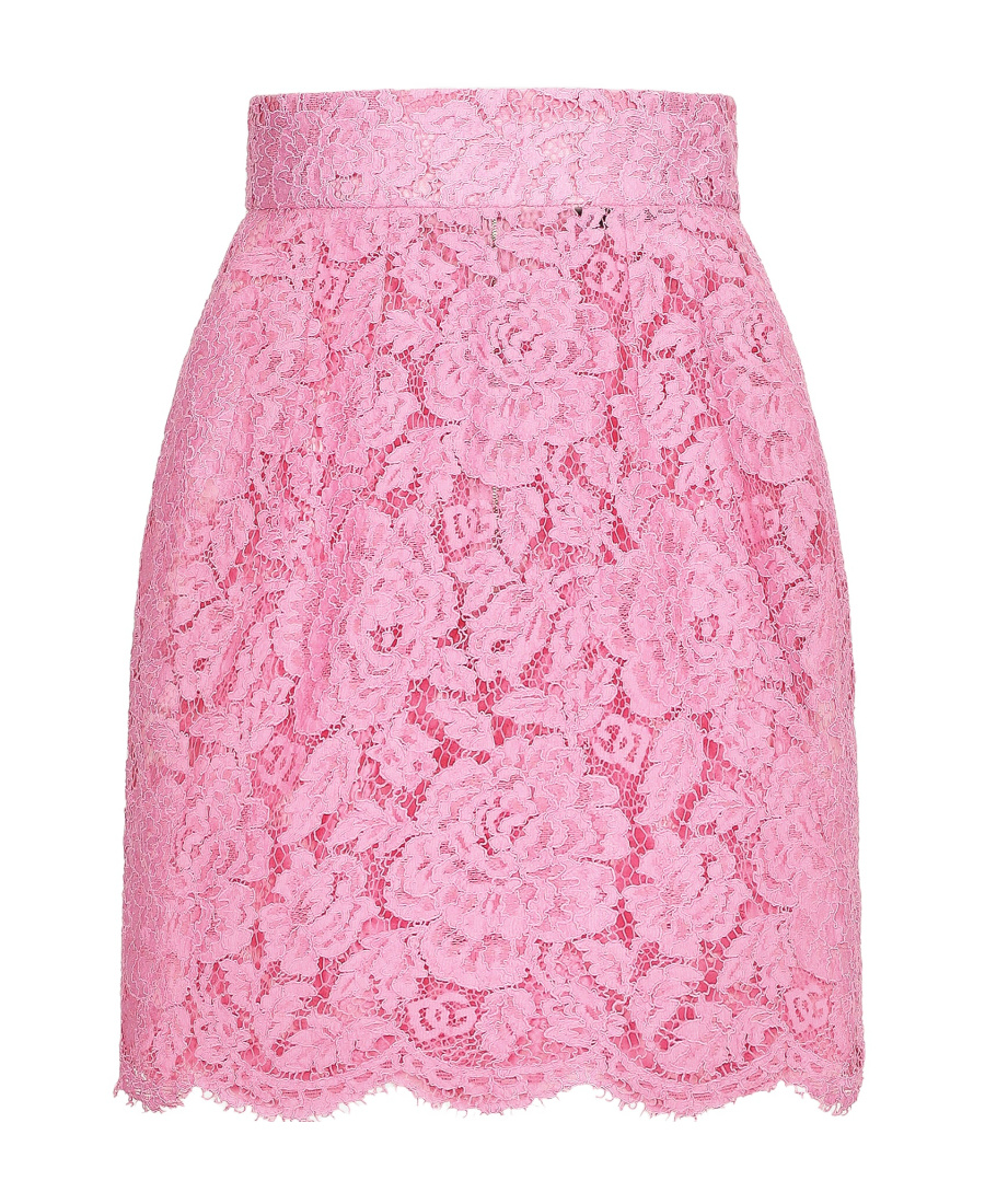 Dolce & Gabbana Branded Floral Cordonetto Lace Miniskirt In Pink