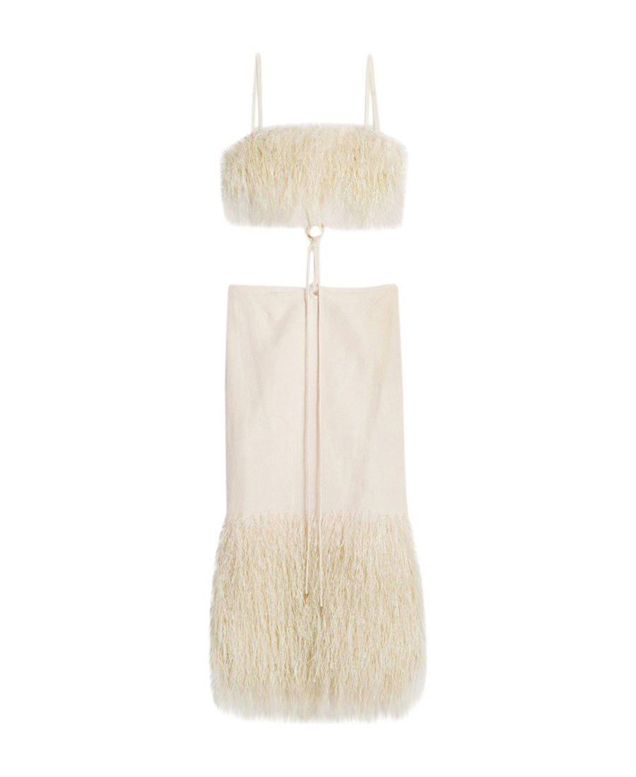 Jacquemus La Robe Raphia Cut-out Fringed Dress In Nude