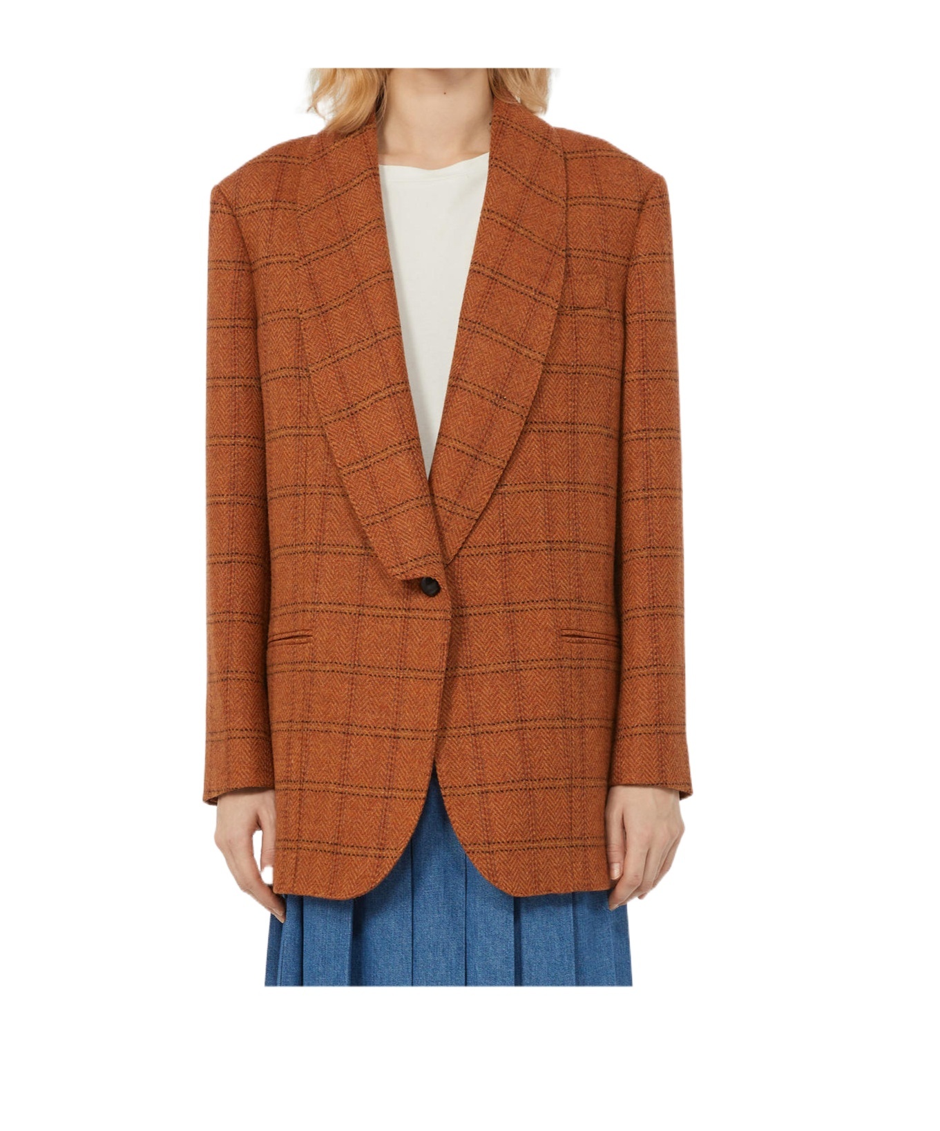Weekend Max Mara Omens Orange Check Mintea Check Wool-blend Blazer In Brown