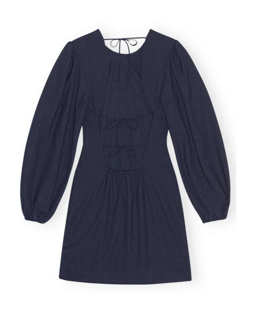 Ganni Long-sleeved Open-back Minidress In Dark Blue