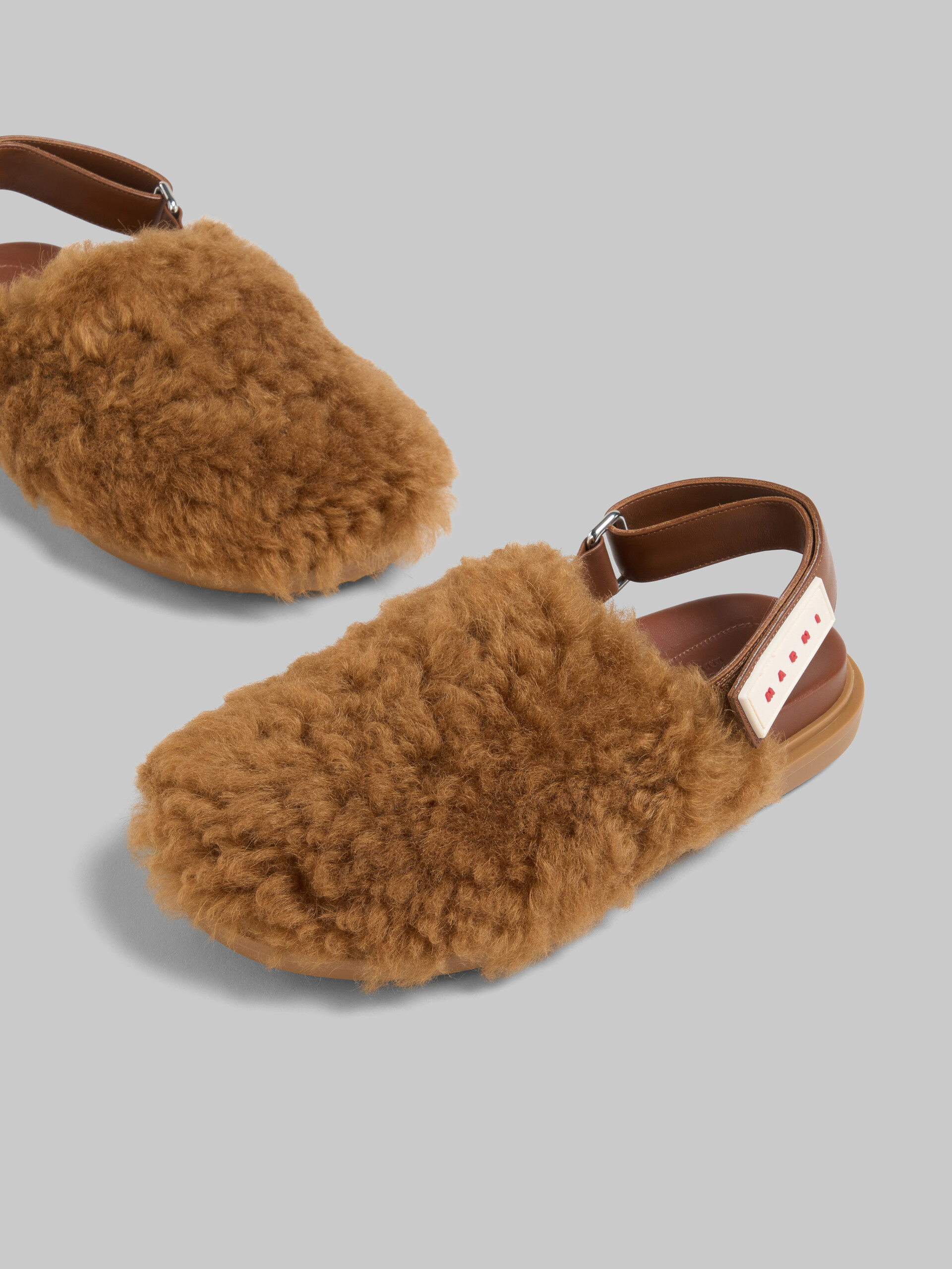 Marni Merino Wool Shearling Fussbett Sabots In Brown