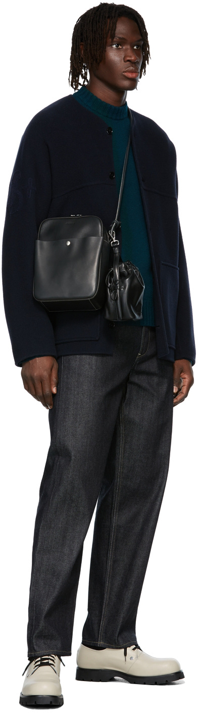 Jil Sander Blue Jeans With Belt Loops And Logo Patch On The Rear In Denim Man In Black