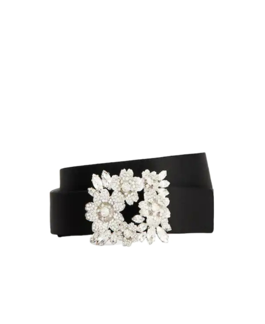 Roger Vivier Bouquet Strass Versailles Diamond Buckle Belt In Black