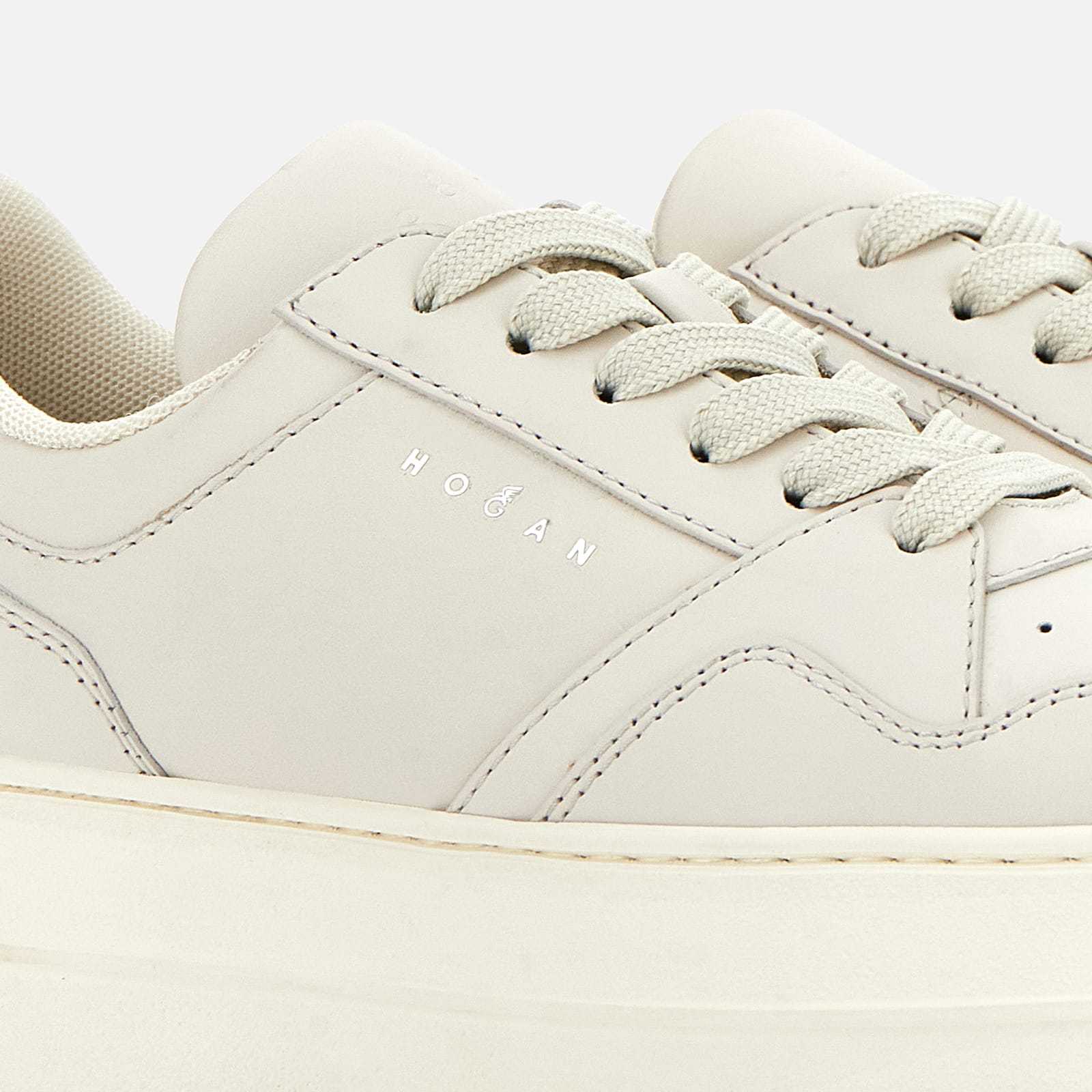 Hogan Calfskin Sneakers With Panel Design And Embossed Tongue In White