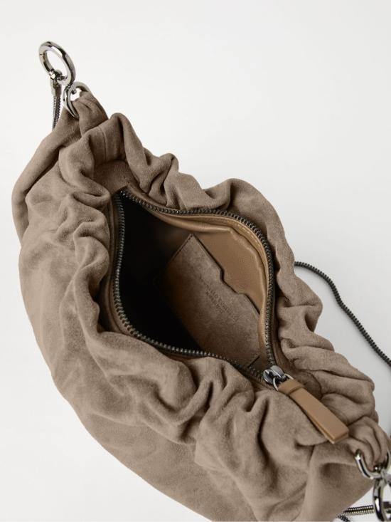 Brunello Cucinelli Suede Hobo Brioche Handbag In Brown