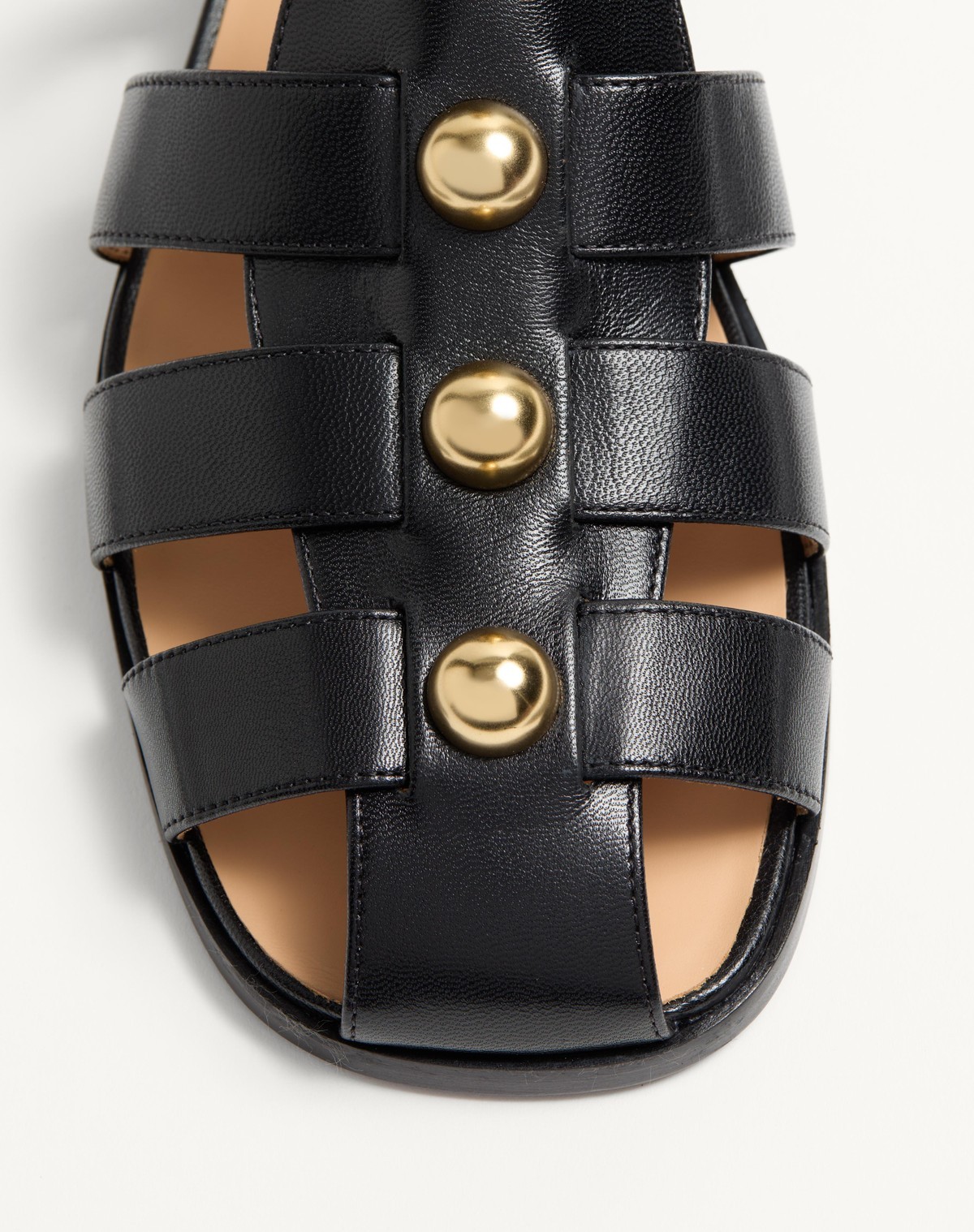 Valentino Studshield Fisherman Sandals In Calf Leather In Black