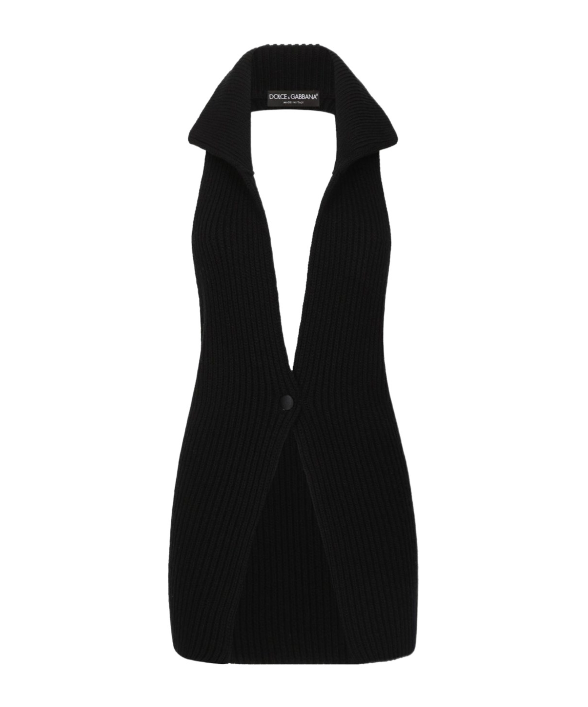 Dolce & Gabbana Ribbed Sleeveless V-neck Midi Jacket In Black