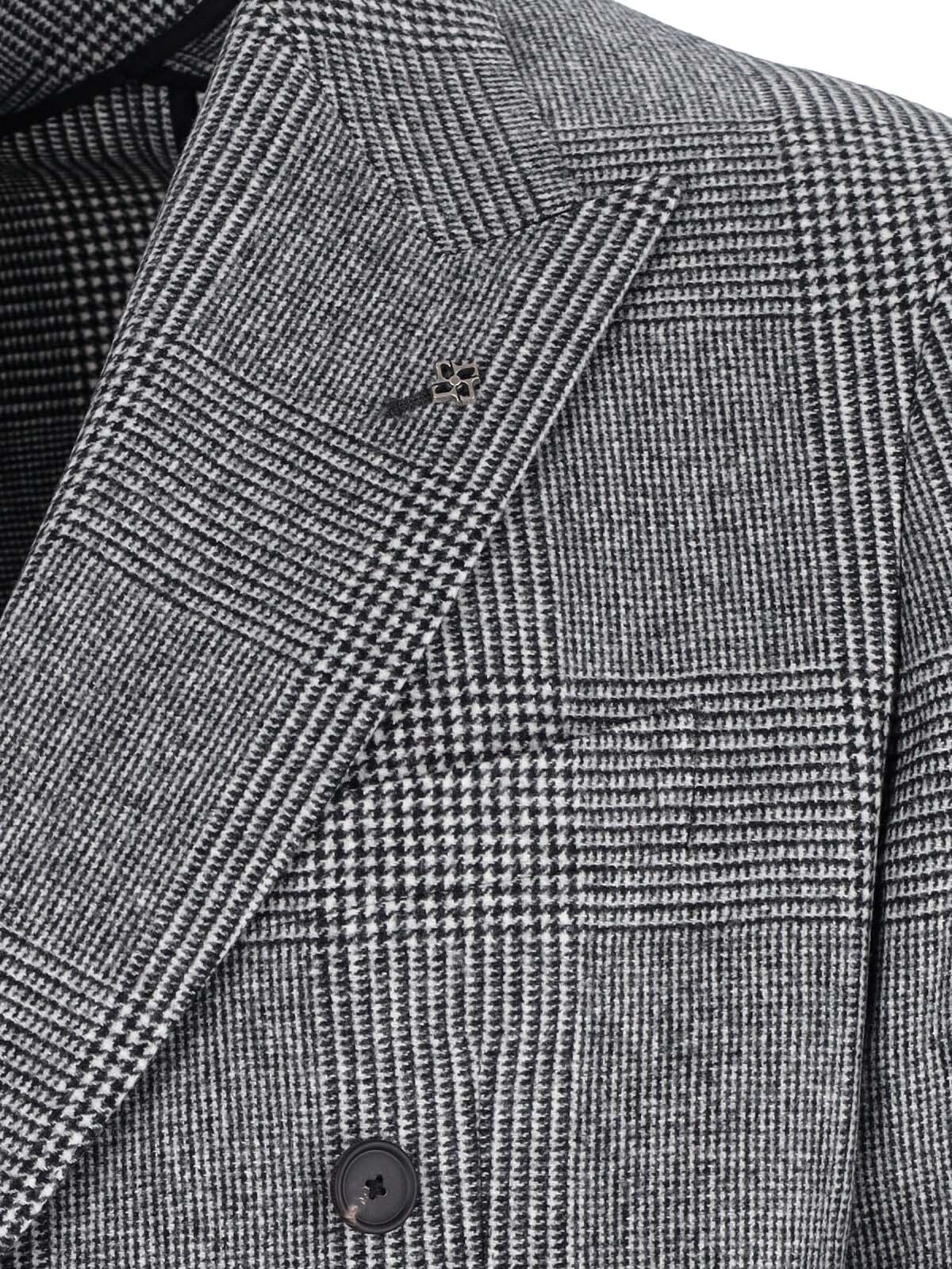 Tagliatore Double-breasted Houndstooth Suit With Signature Silver Details In Gray