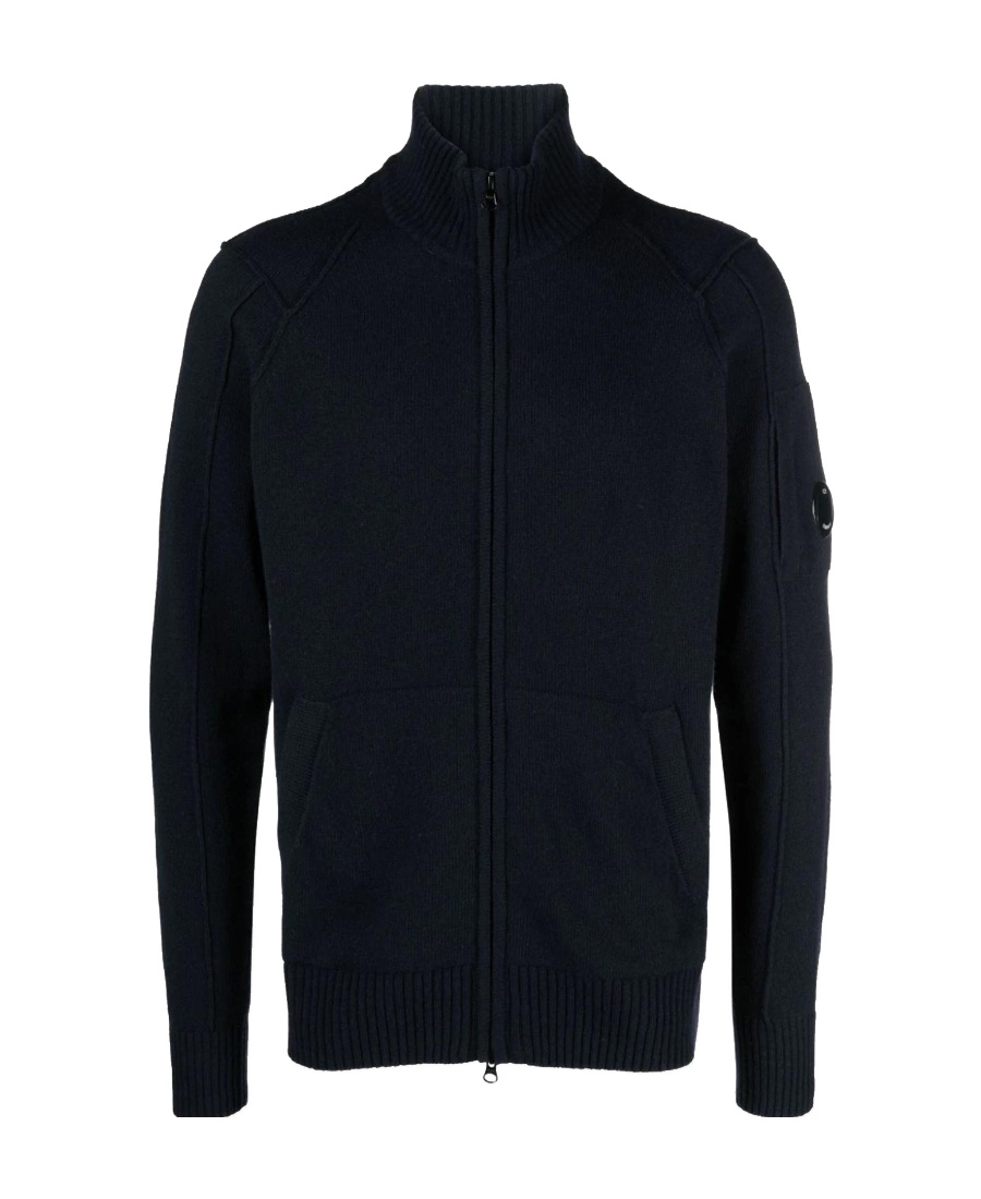 C.p. Company Blue Jacket With High Neck And Logo Plaque On The Sleeve In Wool Blend Man In Multi