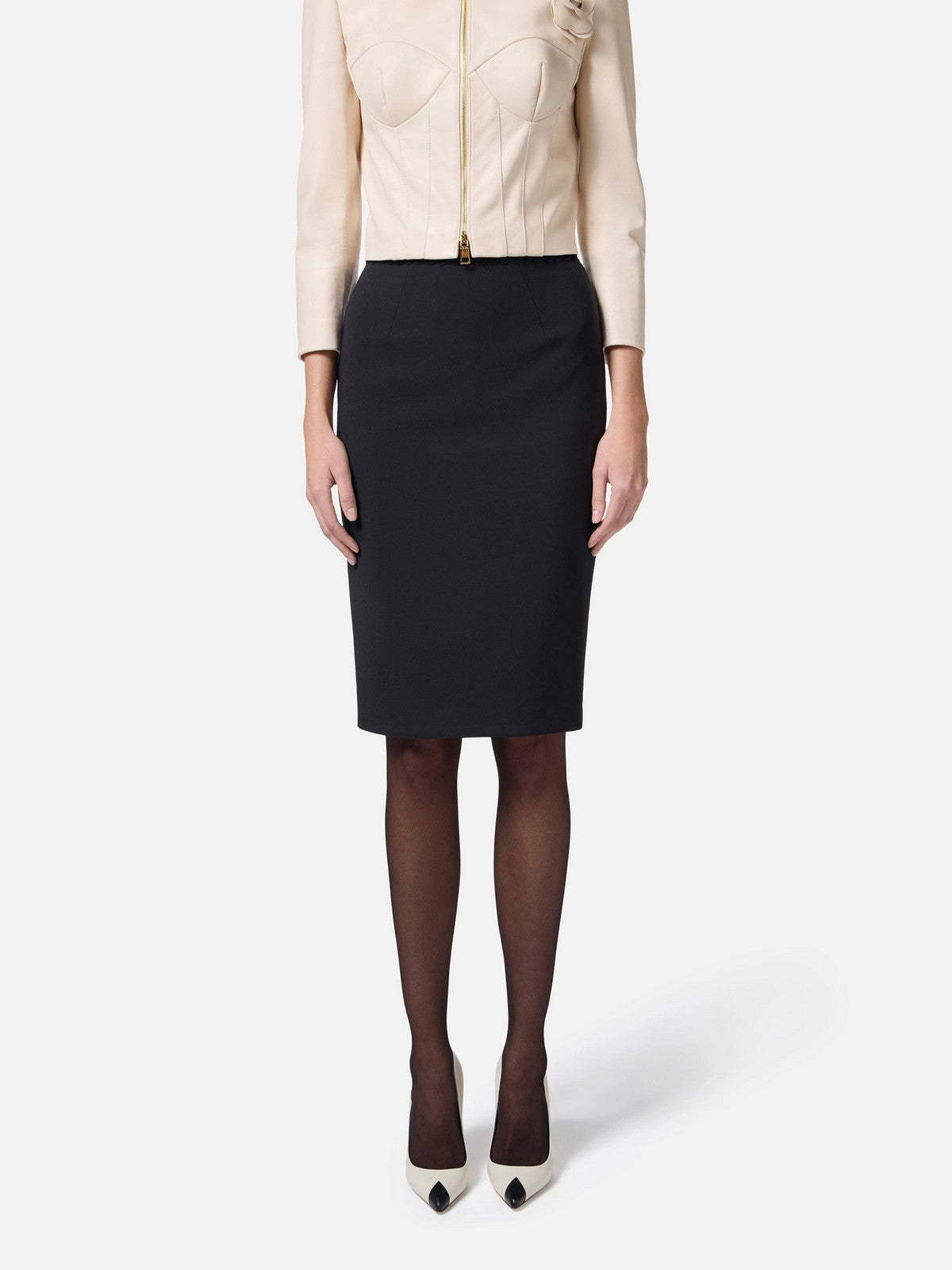 Elisabetta Franchi Longuette Skirt With Bow Detail And Back Split In Black