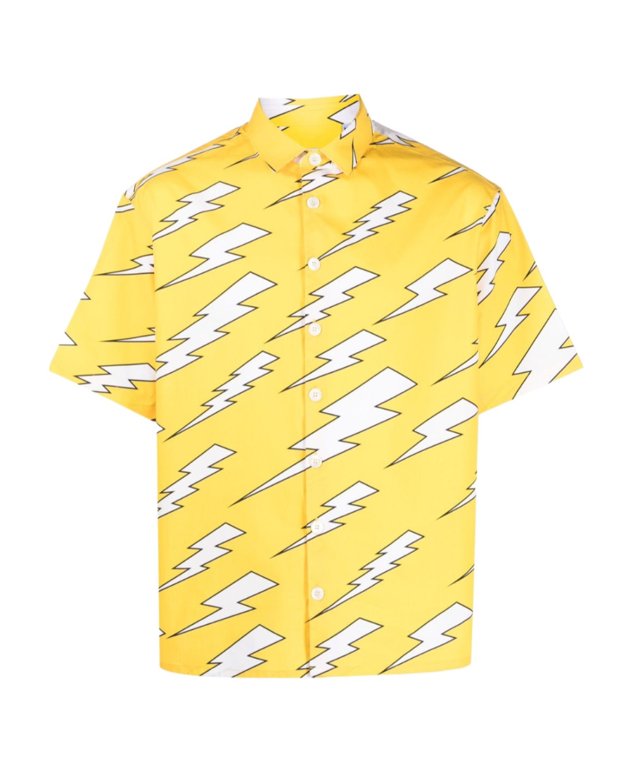 Neil Barrett Short Sleeved Shirt With All-over Thunderbolt Print In Yellow