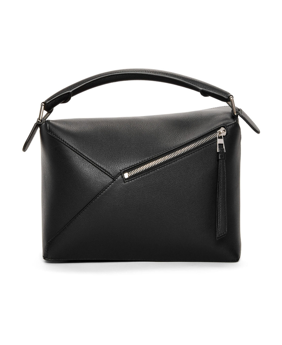 Loewe Small Leather Featherlight Puzzle Top-handle Bag In Black