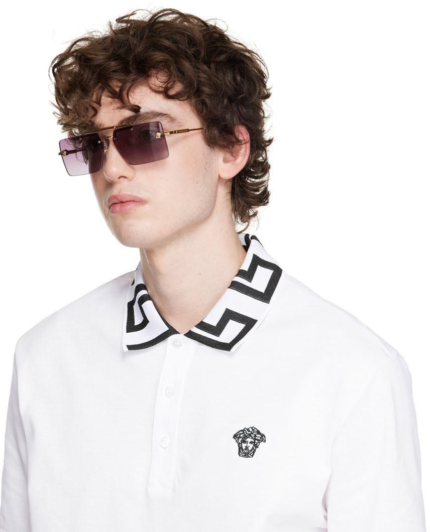 Versace Gradient Rectangle-frame Sunglasses In Gray