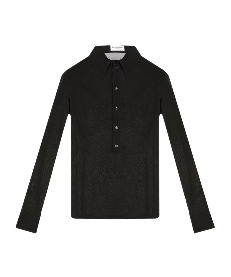 Saint Laurent Button-up Mesh Shirt In Black