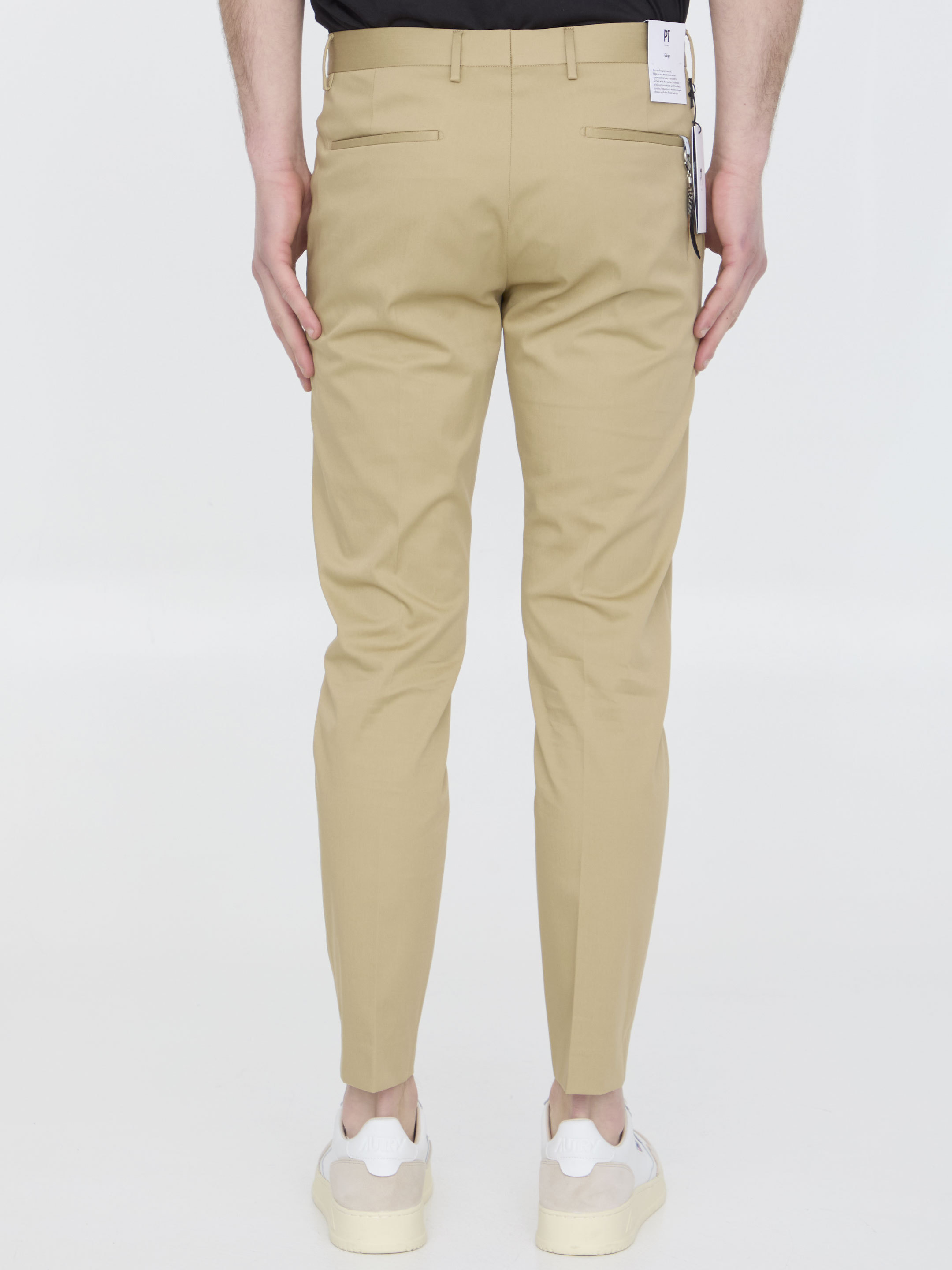 Pt Torino Slim Fit Cotton Trousers With Belt Loops In Brown