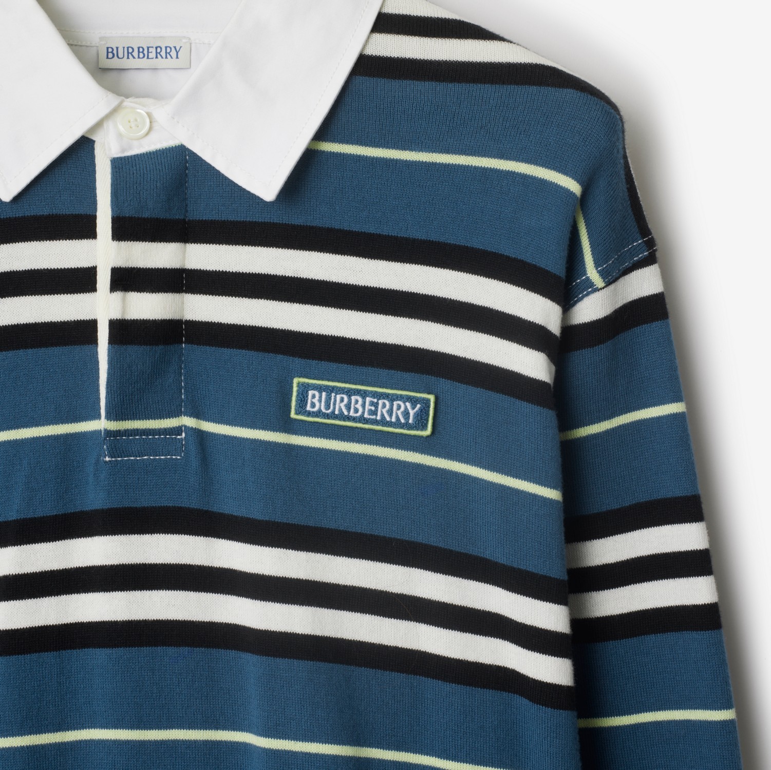 Shop Burberry Striped Polo Shirt In Blue