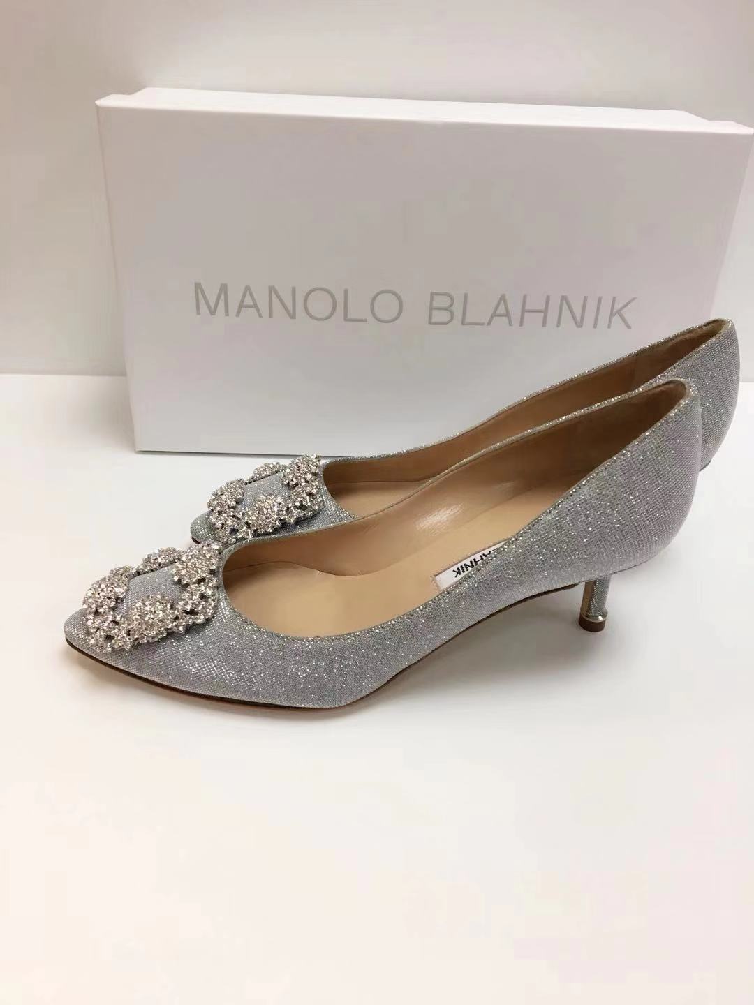 MANOLO BLAHNIK CRYSTAL BUCKLE HIGH HEELS