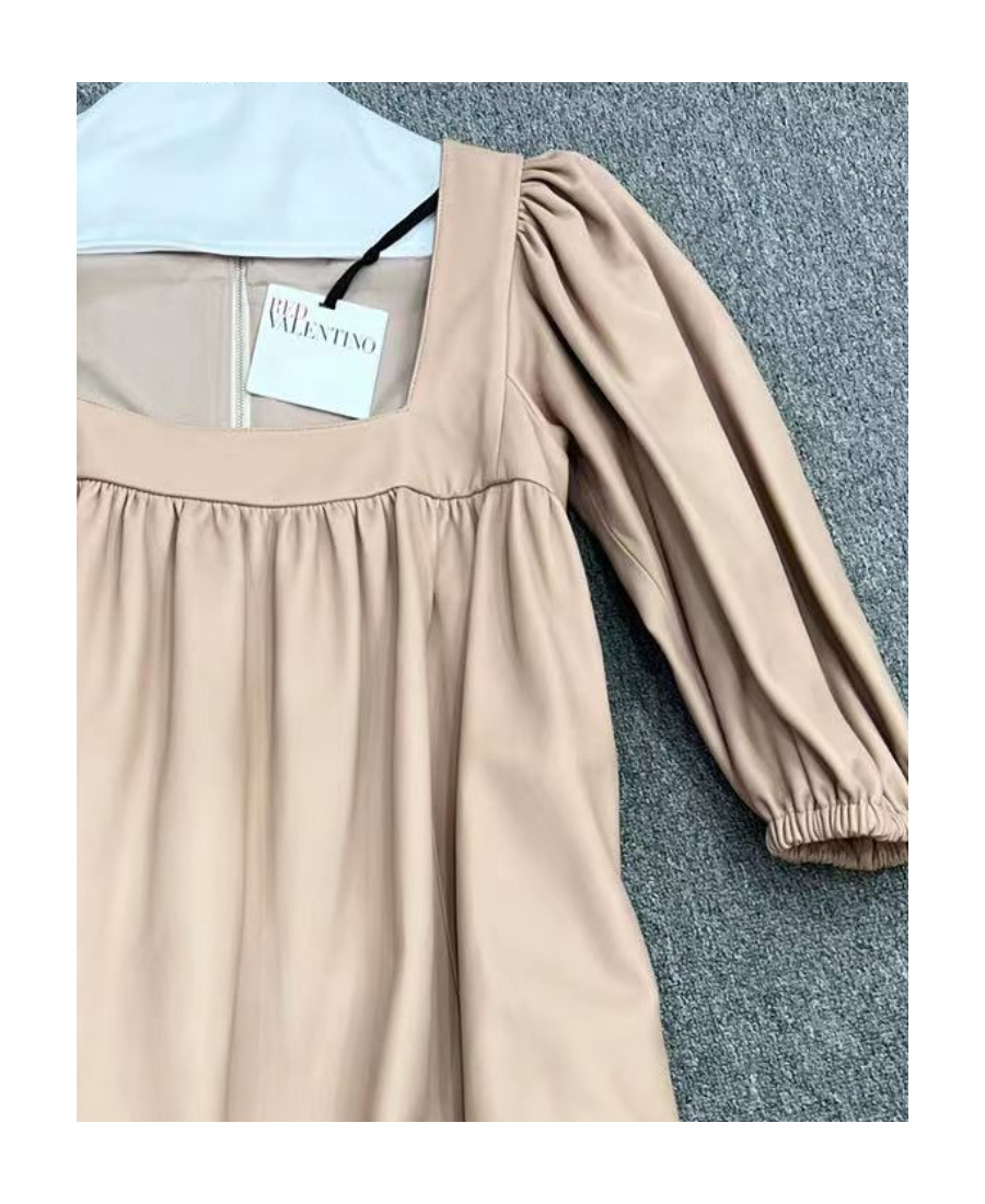 Red Valentino Medium-sleeved Dress With Square Collar Of Logo In Nude