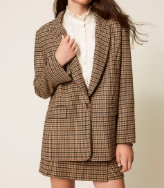 Twinset Checked-print Single-breasted Blazer In Brown