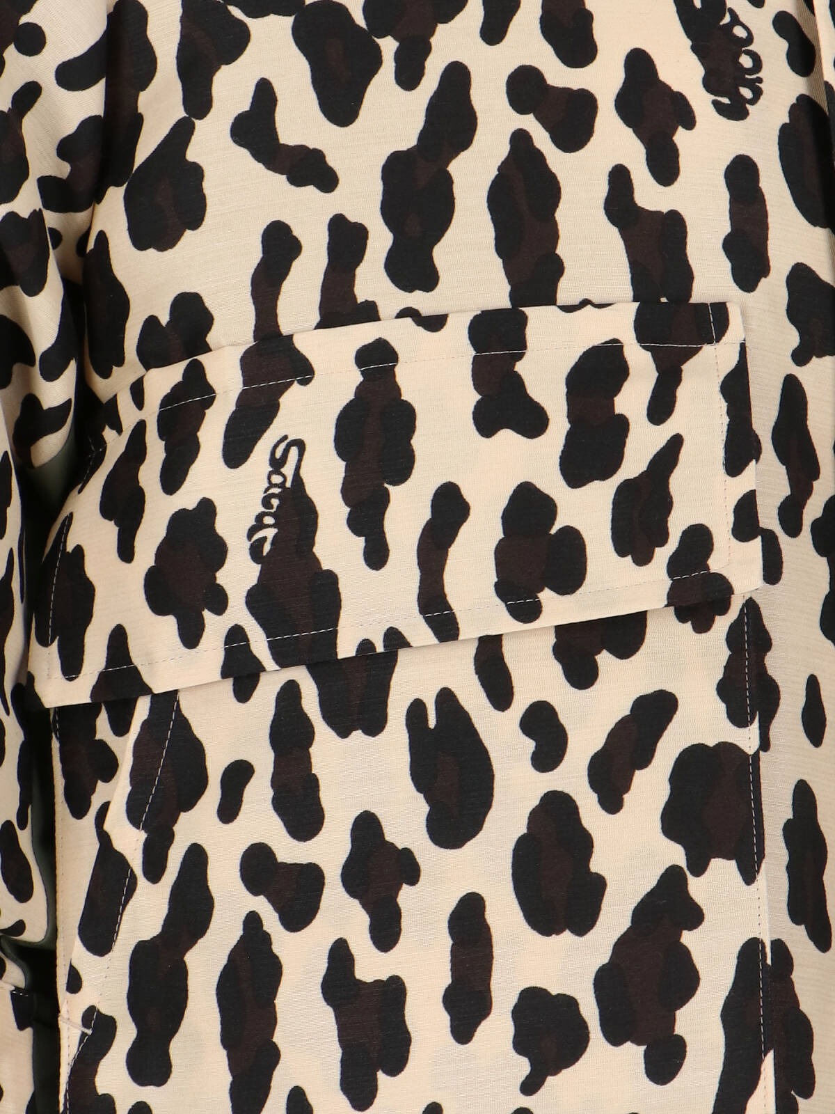 Sacai Short Jackets With Collared Neck And Animal Print In Black