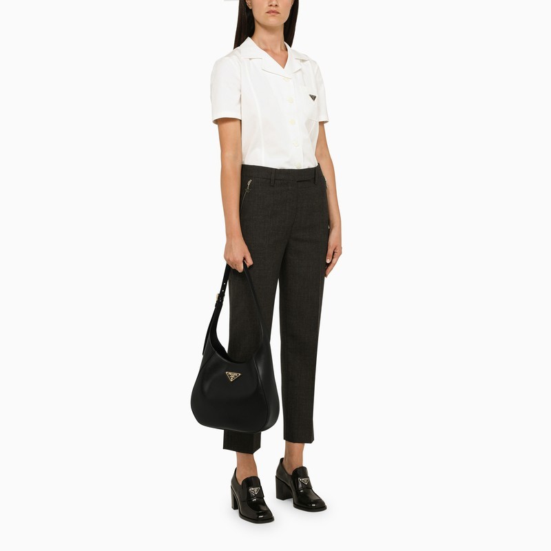 Prada Leather Shoulder Bag With Triangle Logo In Black