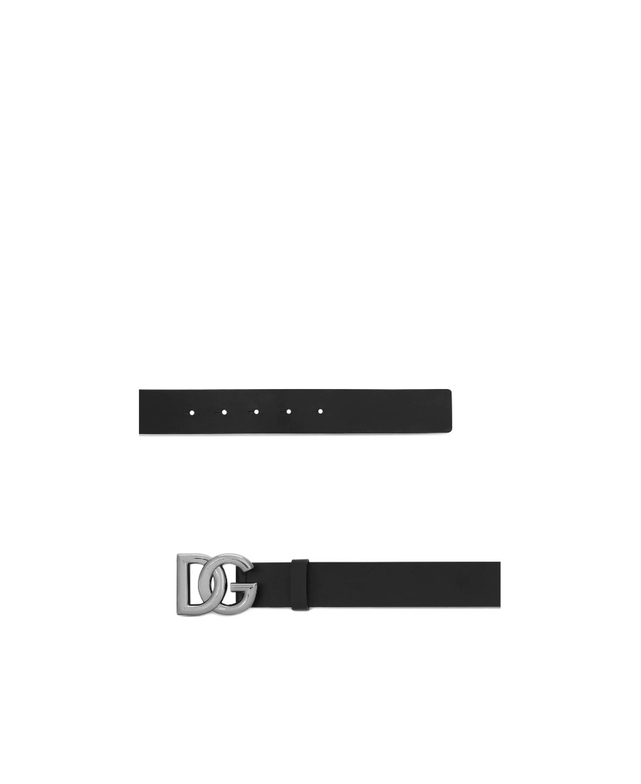 Dolce & Gabbana Lux Leather Belt With Crossover Dg Logo Buckle In Black