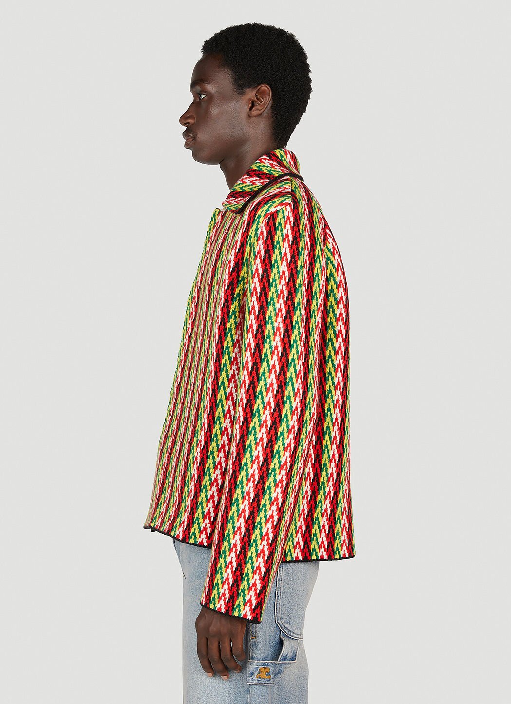 Lanvin Men Curb Chevron Knit Jacket In Multicolor
