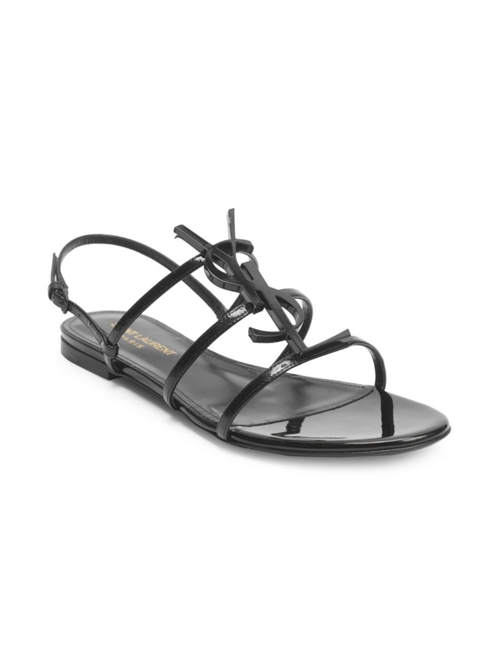 Saint Laurent Black Patent Cassandra Open Sandals