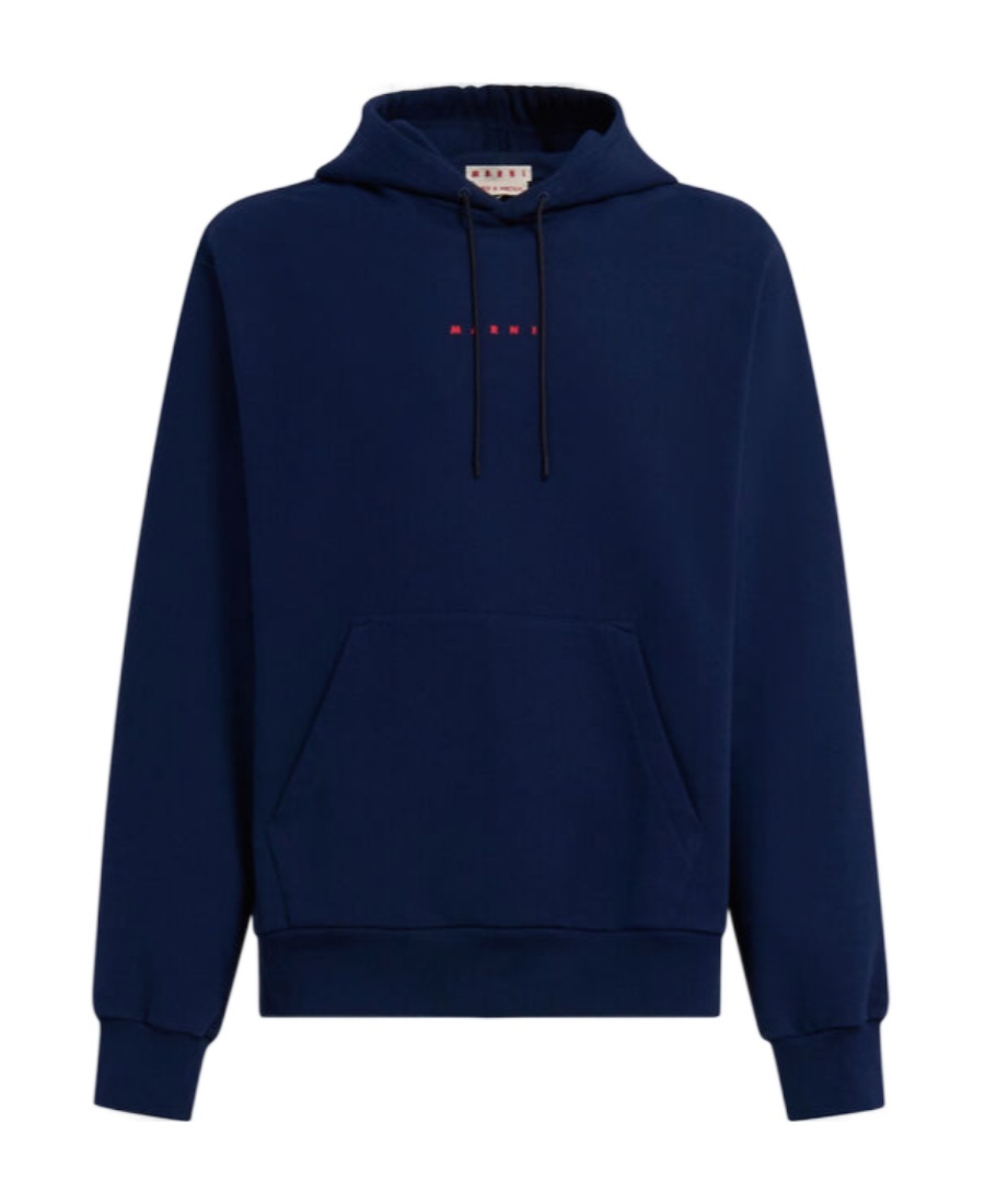 Shop Marni Blue Bio Cotton Hoodie With Mini Print In Black