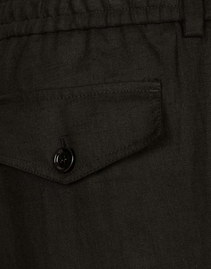 Dolce & Gabbana Black Bermuda Shorts With Pockets In Linen Man In Black