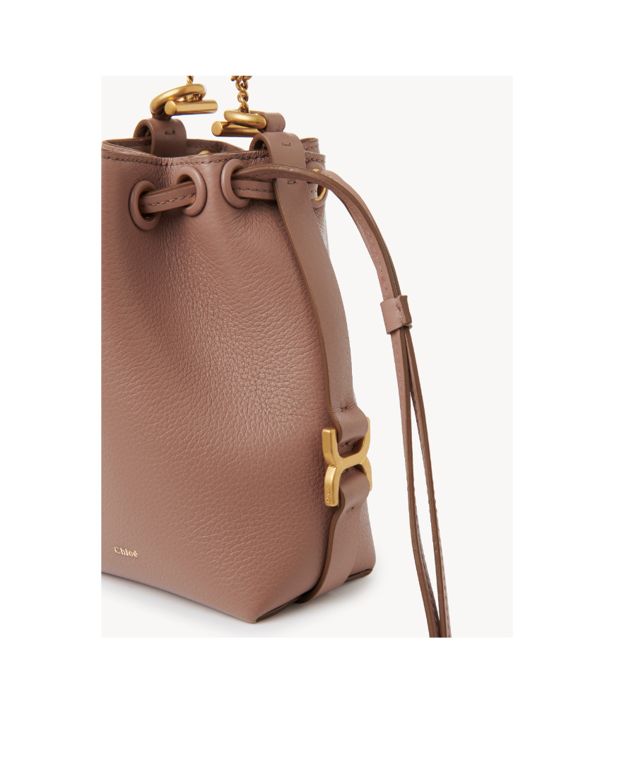 Shop Chloé Micro Marcie Leather Bucket Bag In Brown