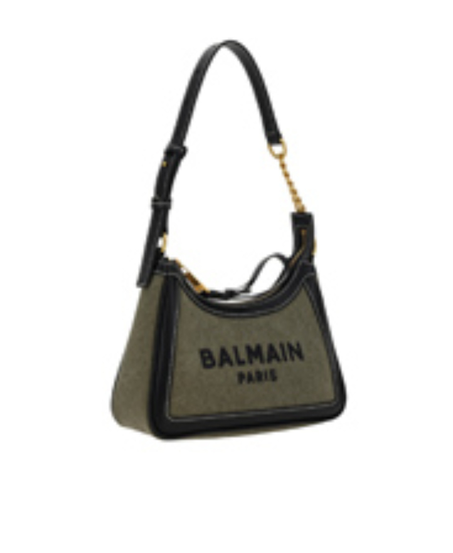 Balmain B-army Canvas Bag With Leather Inserts In Green