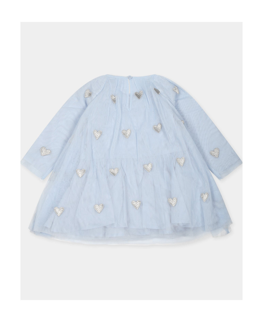 Stella Mccartney Kids Embroidered Heart Long Sleeved Party Dress In Blue