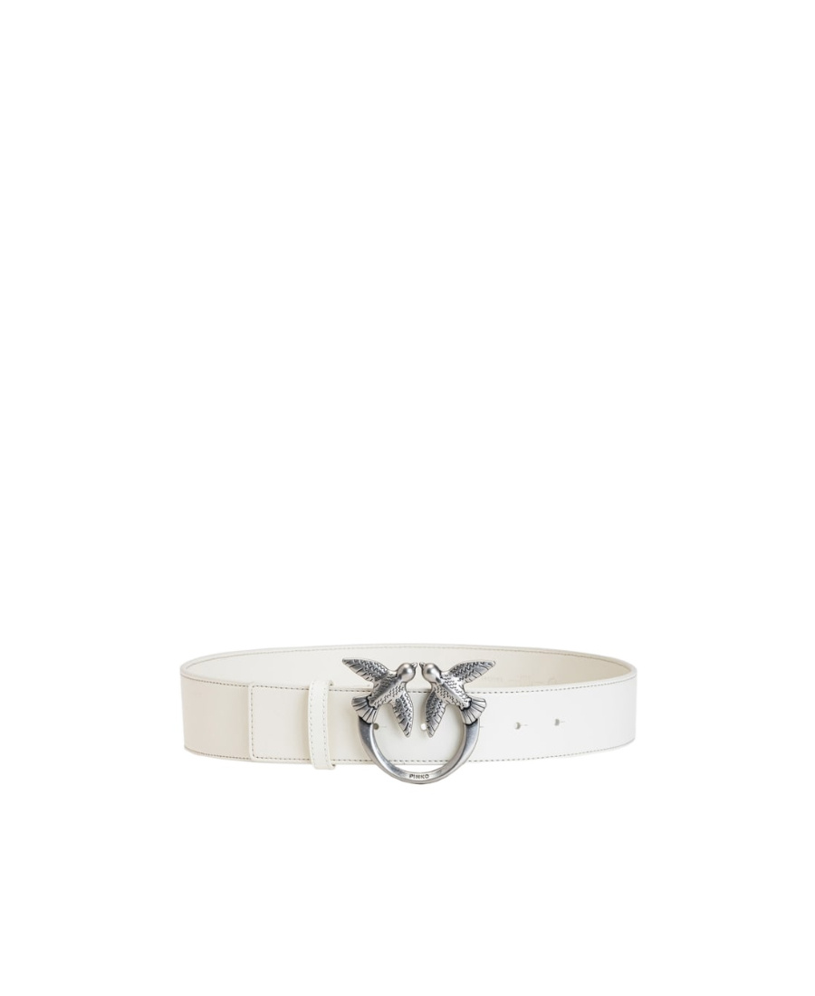 Pinko Love Birds Leather Belt In White