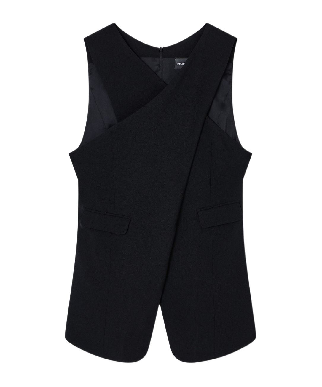 Emporio Armani Draped Sleeveless Top With Asymmetric Panel In Black