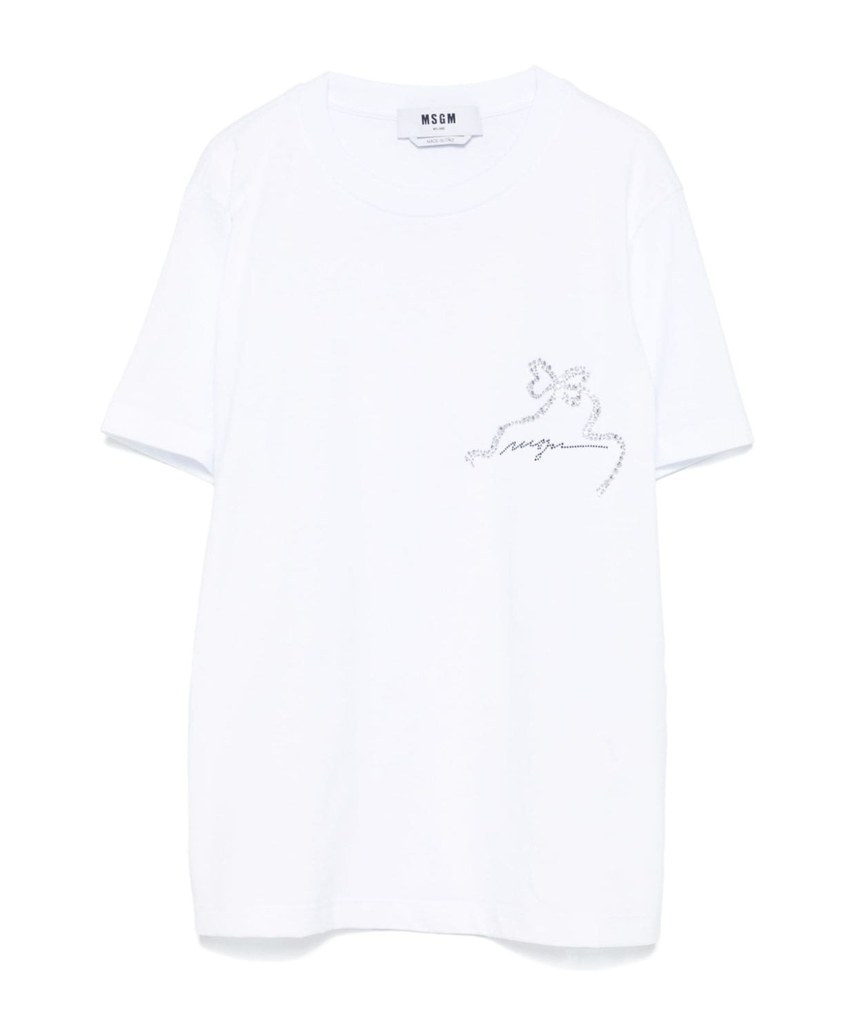 Msgm Crystal Ribbon Graphic T-shirt In White